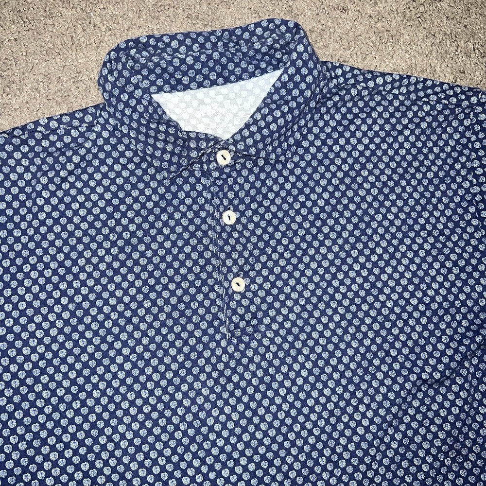 Peter Millar Seaside Polo Mens M Blue Geometric Golf Shirt
